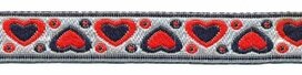 Rood-donker blauw-zilver hartjesband 12 mm (ca. 22 m)