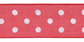 Rood met witte stippen organza lint 25 mm (ca. 45 m)