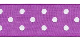 Paars met witte stippen organza lint 25 mm (ca. 45 m)