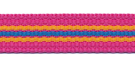 Tassenband 20 mm streep fuchsia/geel/blauw (ca. 5 m)