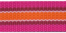 Tassenband 30 mm streep fuchsia/wit/oranje (ca. 5 m)