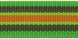 Tassenband 30 mm streep felgroen/legergroen/oranje (ca. 5 m)