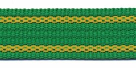 Tassenband 25 mm streep groen/geel EXTRA STEVIG (ca. 5 m)