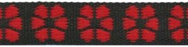 TUNNELband 15 mm bloem zwart/rood (ca. 5 m)
