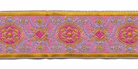 Jacquard/barok stijl sierband oud roze-lila-oker geel 25 mm (ca. 22 m)