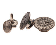 Luxe jeans knoop sierwiel oud zilver/zwart 15 mm (25 sets)