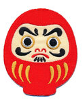 Opstrijkbare applicatie Daruma-pop rood-geel-zwart-wit (1 stuk)