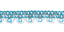 2-kleurig schulpband aqua-wit met zilverdraad 15 mm (ca. 16 meter)