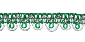 2-kleurig schulpband groen-wit met zilverdraad 15 mm (ca. 16 meter)