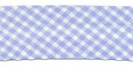 Blauw-wit geruit biaisband 25 mm (ca. 10 meter)