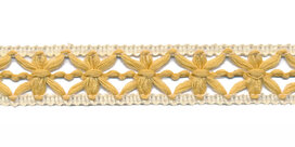 Gebreid sierband goudgeel met creme ca. 15 mm (ca. 10 m)