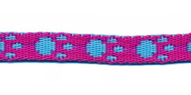 Tassenband 10 mm pootje fuchsia/aqua (ca. 5 m)