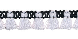 Band met kwastjes zwart-wit 15 mm (ca. 16 meter)
