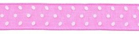 Knal roze met witte stippen organza lint 13 mm (ca. 45 m)