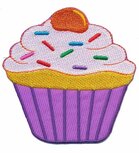 Opstrijkbare applicatie cupcake paars-wit (1 stuk)
