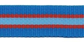 Tassenband 25 mm streep blauw/rood/licht blauw STEVIG (ca. 5 m)