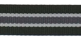 Tassenband 25 mm streep zwart/licht grijs/antraciet STEVIG (ca. 5 m)