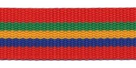 Tassenband 25 mm streep rood/groen/geel/blauw STEVIG (ca. 5 m)