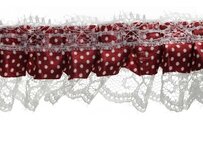 Roezel kant wit-bordeaux rood met polkadot 50 mm (ca. 10 meter)