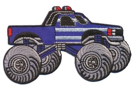 Opstrijkbare applicatie Monster truck blauw (5 stuks)