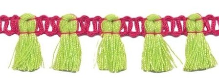 Band met kwastjes fuchsia-limegroen 15 mm (ca. 16 meter)