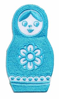 Opstrijkbare applicatie babushka aqua blauw (1 stuk)