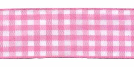 Ruit band roze-wit 25 mm (ca. 45 m)
