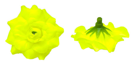 Roos NEON geel stof ca. 4,5 cm (5 stuks) - voor- en achterzijde