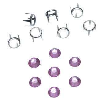 Metalen zilverkleurige stud met strass steentje roze 9 mm (ca. 500 stuks)