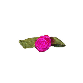 Roosje satijn knal roze op blad 10 x 30 mm (ca. 25 stuks)