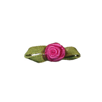 Roosje satijn fuchsia op blad 10 x 30 mm (ca. 25 stuks)