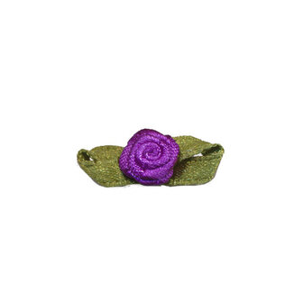 Roosje satijn paars op blad 10 x 30 mm (ca. 25 stuks)