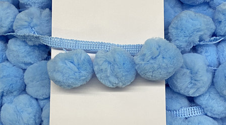 Pompom band blauw GROOT 50 mm (ca. 16 meter)