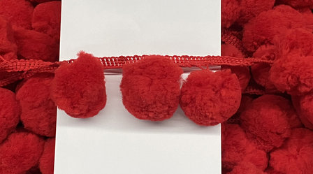 Pompom band rood GROOT 50 mm (ca. 16 meter)