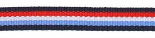 Donker blauw-rood-wit-licht blauw streep grosgrain/ribsband 10 mm (ca. 25 m)