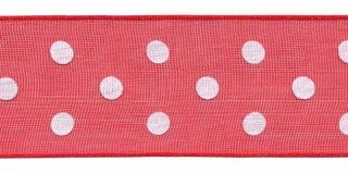 Rood met witte stippen organza lint 25 mm (ca. 45 m)