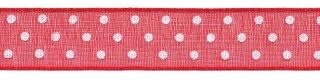 Rood met witte stippen organza lint 13 mm (ca. 45 m)