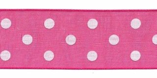 Fuchsia met witte stippen organza lint 25 mm (ca. 45 m)