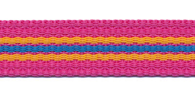 Tassenband 20 mm streep fuchsia/geel/blauw (ca. 5 m)