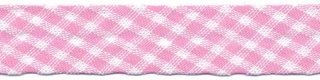 Roze-wit geruit biaisband 13 mm (ca. 10 meter)