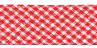 Rood-wit geruit biaisband 25 mm (ca. 10 meter)
