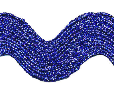 Kobalt blauw lurex zig-zag band 25 mm (ca. 16 meter)