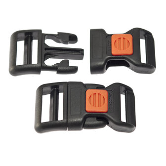 Adjustable curved safety side release buckle black plastic with orange (square) center-lock 25 mm (10, 50, 100, ... pieces)