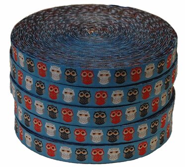 Blauw uiltjes sierband 15 mm (ca. 22 m)