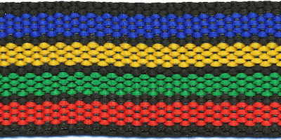 Tassenband 30 mm streep zwart/blauw/geel/groen/rood (ca. 5 m)