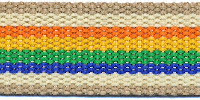 Tassenband 30 mm streep zand/creme/oranje/geel/groen/blauw (ca. 5 m)
