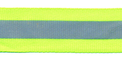 Fluoriserend geel/groene grosgrainband met reflectiestreep 25 mm (ca. 10 meter)