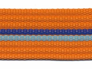 Tassenband 38 mm streep oranje/aqua/blauw EXTRA STEVIG (ca. 5 m)