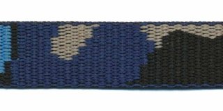 Tassenband 20 mm camouflageprint zwart/blauw/zand dubbelzijdig (ca. 5 m)