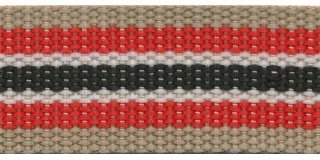 Tassenband 30 mm streep zand/rood/wit/zwart (ca. 5 m)